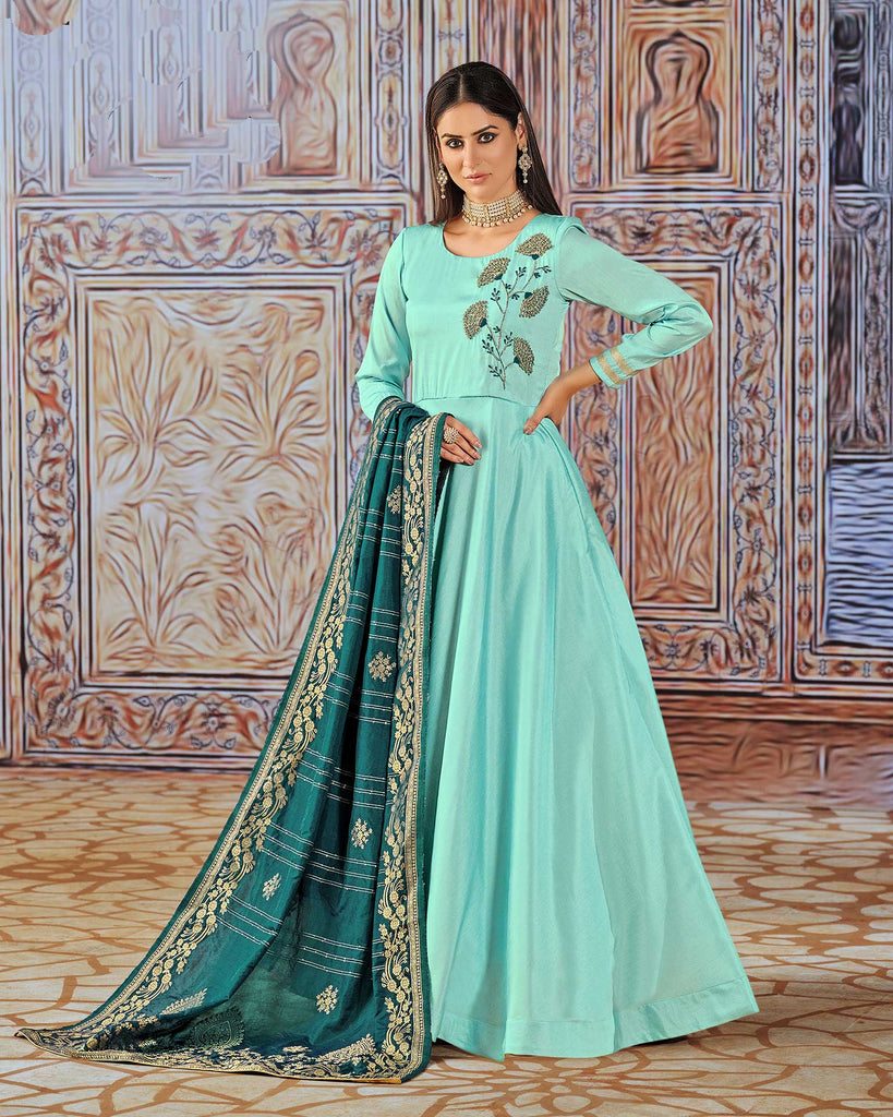 Blue Pichwai Banarasi Silk Anarkali Dress with Dupatta – Shopzters